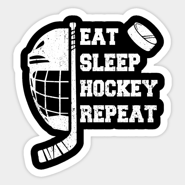 Eat Sleep Hockey Repeat Custom Hockey Player Name Hockey Lovers Gift Half Hockey Helmet with Ice Hockey Stick and Puck Sticker by Audell Richardson